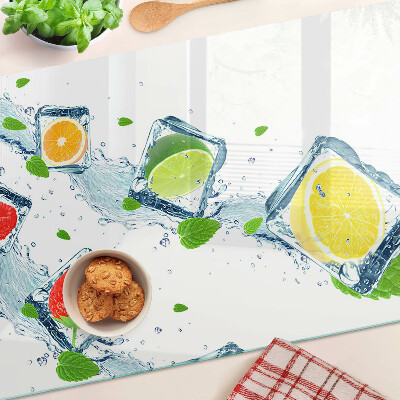 Planche à découper en verre Motif de fruits avec des tranches colorées