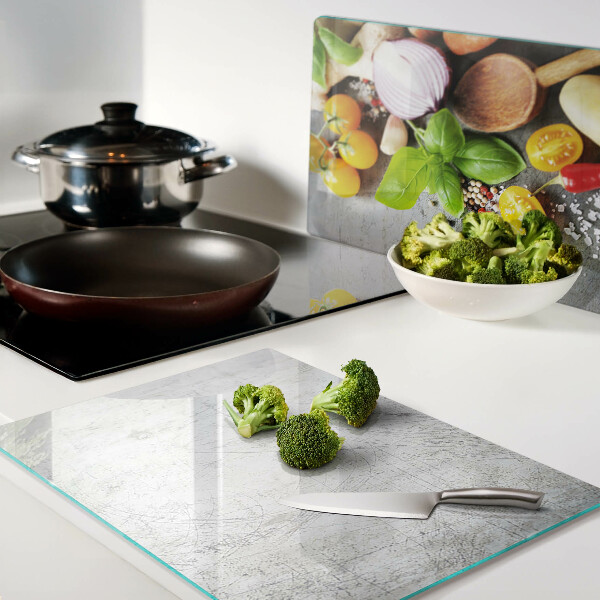 Planche à découper verre Ingrédients de cuisine et herbes
