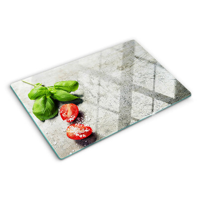 Planche à découper en verre Tomates au basilic et au sel