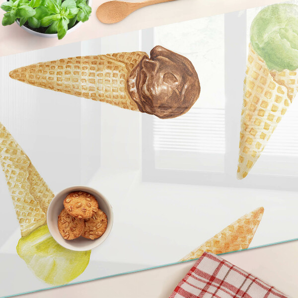 Planche à découper en verre Crème glacée dans un cornet gaufré