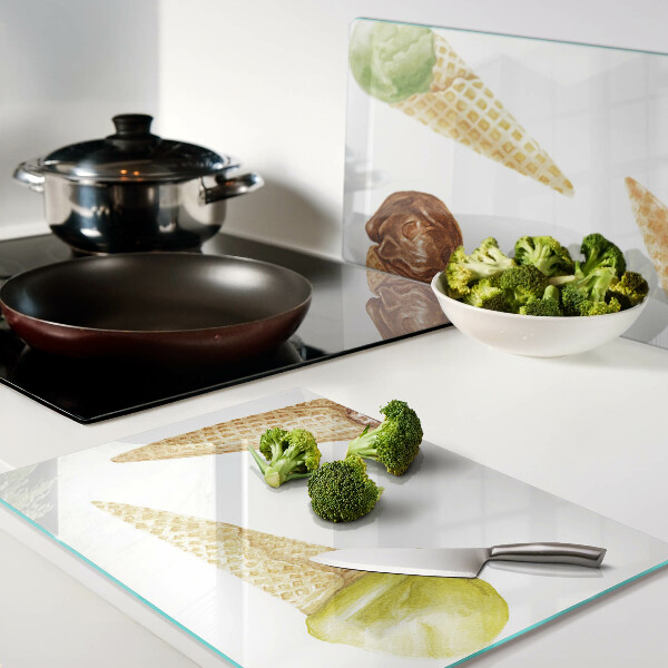 Planche à découper en verre Crème glacée dans un cornet gaufré