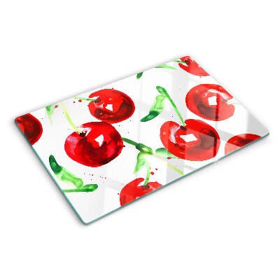 Planche à découper verre Cerises rouges sur fond blanc