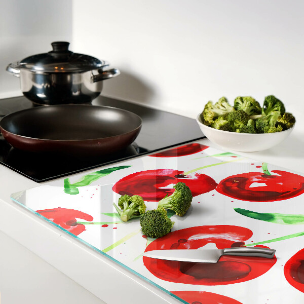 Planche à découper verre Cerises rouges sur fond blanc
