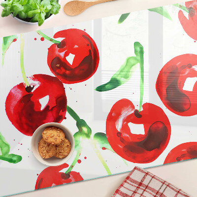 Planche à découper verre Cerises rouges sur fond blanc