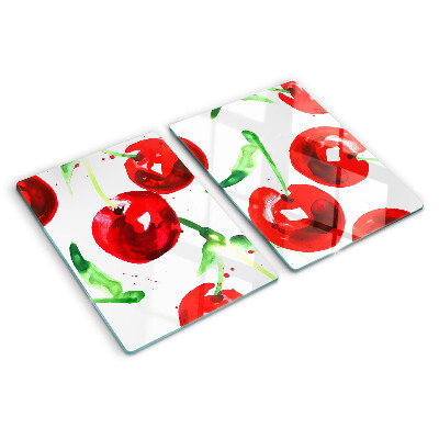 Planche à découper verre Cerises rouges sur fond blanc