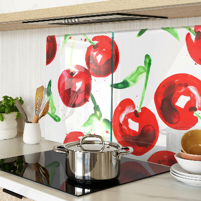 Planche à découper verre Cerises rouges sur fond blanc