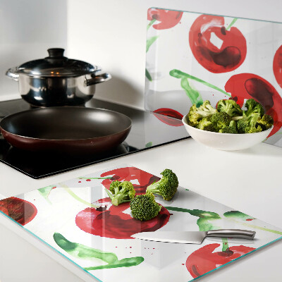 Planche à découper verre Cerises rouges sur fond blanc