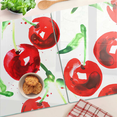 Planche à découper verre Cerises rouges sur fond blanc