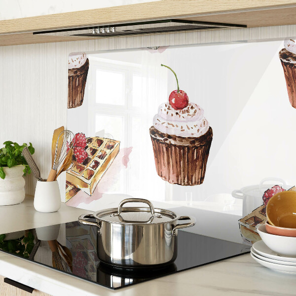 Planche à découper verre Gaufres et cupcakes aux cerises