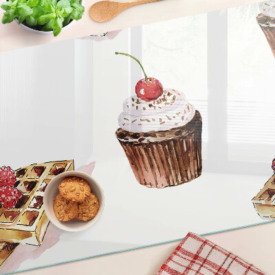 Planche à découper verre Gaufres et cupcakes aux cerises