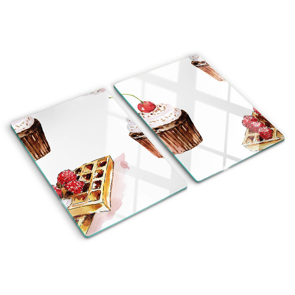 Planche à découper verre Gaufres et cupcakes aux cerises