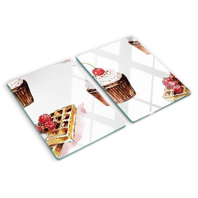 Planche à découper verre Gaufres et cupcakes aux cerises