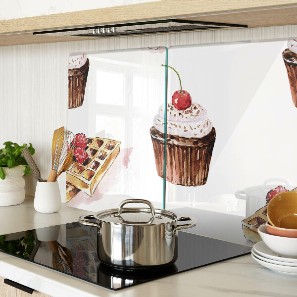 Planche à découper verre Gaufres et cupcakes aux cerises