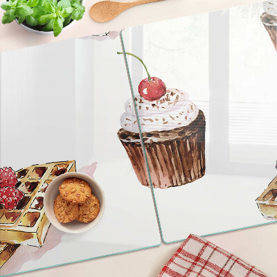 Planche à découper verre Gaufres et cupcakes aux cerises