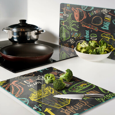 Planche à découper en verre Thème culinaire avec nourriture