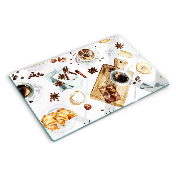 Planche à découper verre Délices au café et pâtisseries