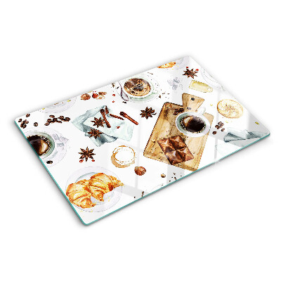 Planche à découper verre Délices au café et pâtisseries