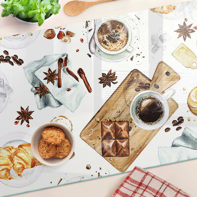 Planche à découper verre Délices au café et pâtisseries