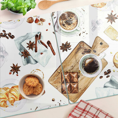 Planche à découper verre Délices au café et pâtisseries