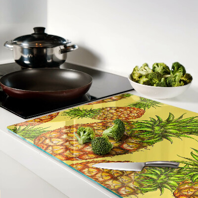 Planche à découper en verre Ananas sur fond jaune