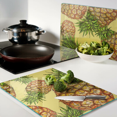 Planche à découper en verre Ananas sur fond jaune