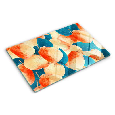 Planche à découper verre Pêches sur fond de feuilles
