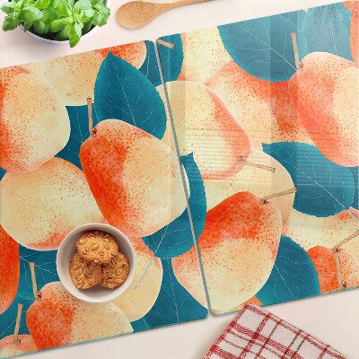 Planche à découper verre Pêches sur fond de feuilles