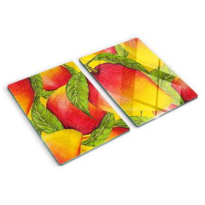 Planche à découper en verre Poivrons sur fond de feuilles vertes