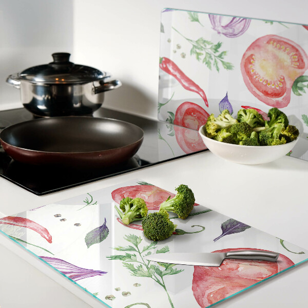 Planche à découper verre Accents végétaux à l'aquarelle