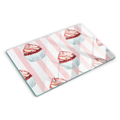 Planche à découper en verre Cupcakes à rayures roses
