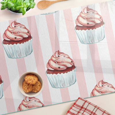Planche à découper en verre Cupcakes à rayures roses