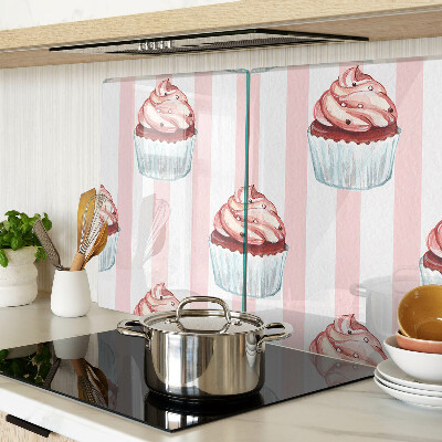 Planche à découper en verre Cupcakes à rayures roses