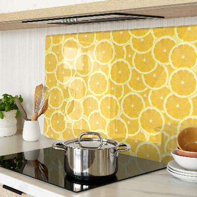 Planche à découper en verre Tranches de citron sur fond jaune