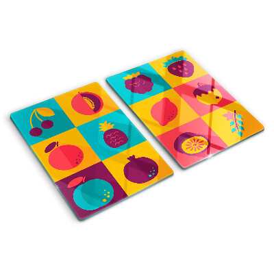 Planche à découper en verre Motif de fruits dans des carrés colorés