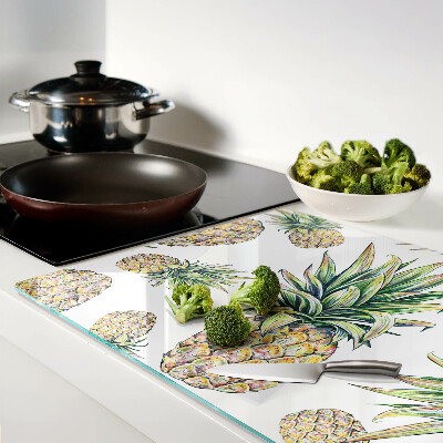 Planche à découper verre Ananas sur fond blanc