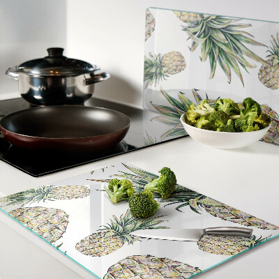 Planche à découper verre Ananas sur fond blanc