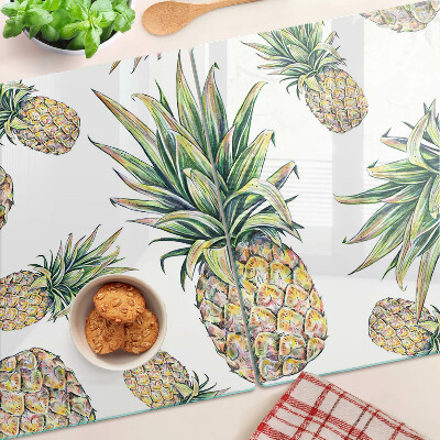 Planche à découper verre Ananas sur fond blanc