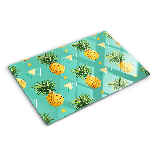 Planche à découper en verre Ananas sur fond turquoise