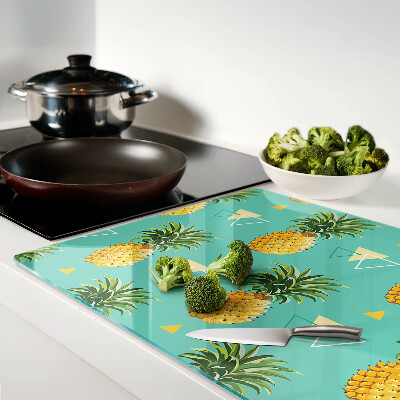 Planche à découper en verre Ananas sur fond turquoise