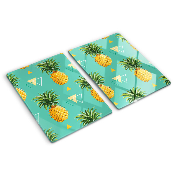 Planche à découper en verre Ananas sur fond turquoise