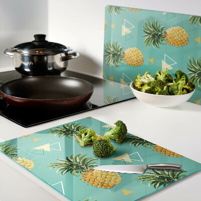 Planche à découper en verre Ananas sur fond turquoise