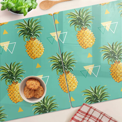 Planche à découper en verre Ananas sur fond turquoise