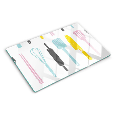 Planche à découper verre Ustensiles de cuisine aux couleurs pastel