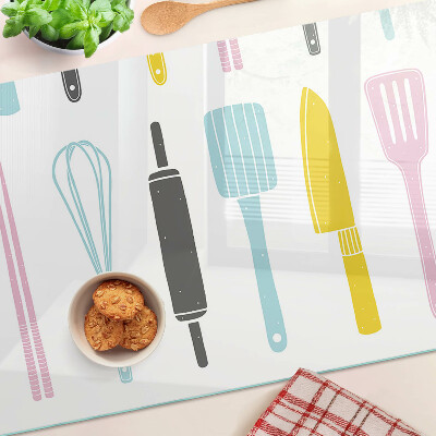 Planche à découper verre Ustensiles de cuisine aux couleurs pastel
