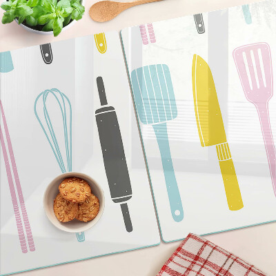 Planche à découper verre Ustensiles de cuisine aux couleurs pastel