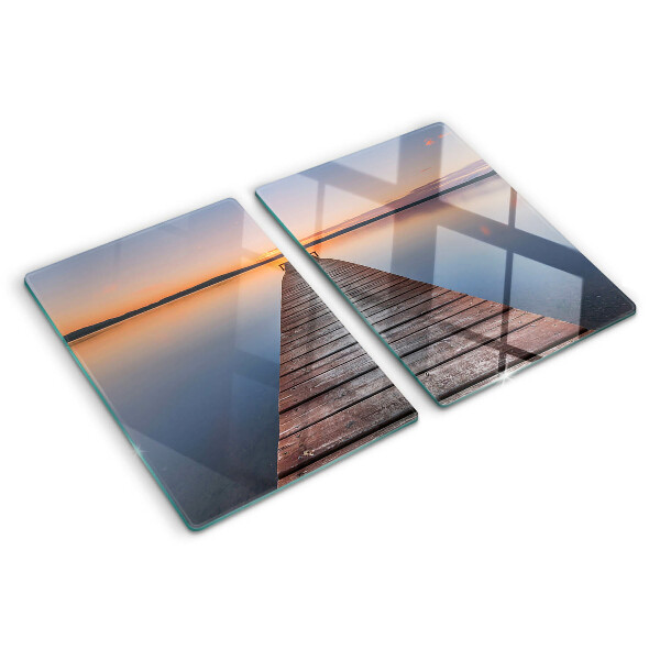 Planche à découper verre Jetée sur le lac au coucher du soleil