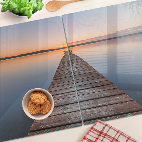 Planche à découper verre Jetée sur le lac au coucher du soleil