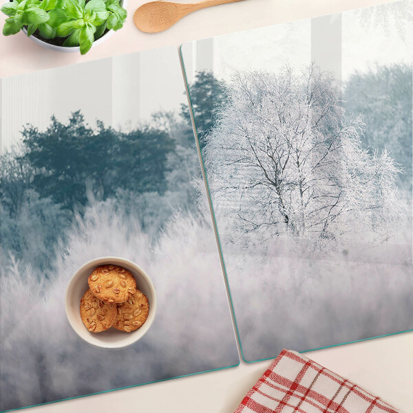Planche à découper verre Paysage d'hiver avec des arbres
