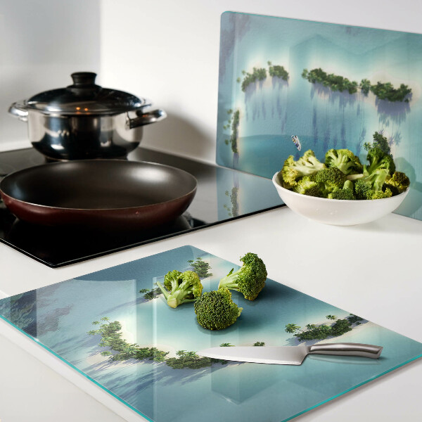 Planche à découper en verre Une île paradisiaque avec des palmiers