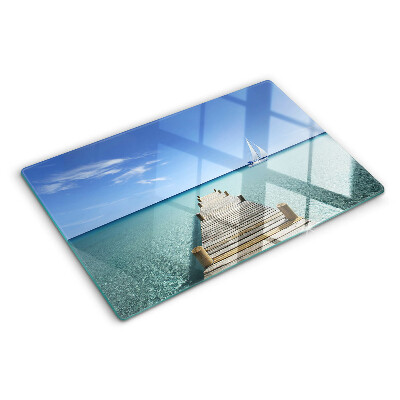 Planche à découper en verre Jetée sur la mer turquoise